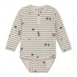NEW MINYMO boy's animal print bodysuit onesie pant set in striped forest